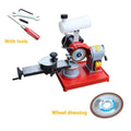 Xiao Mo Wang manual sharpening machine for alloy circular saw blades on a workshop bench.