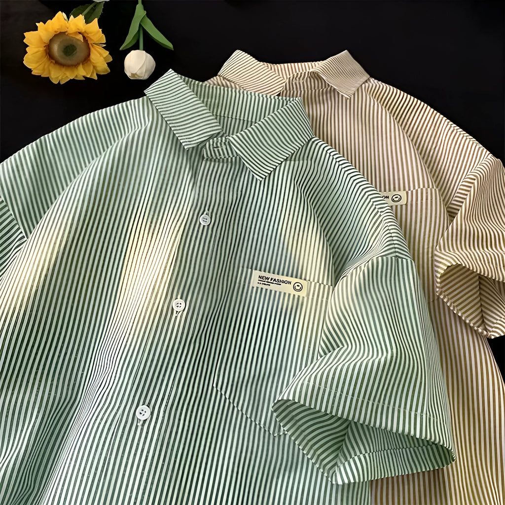 Loose plus size half sleeve striped shirt in blue or green colour
