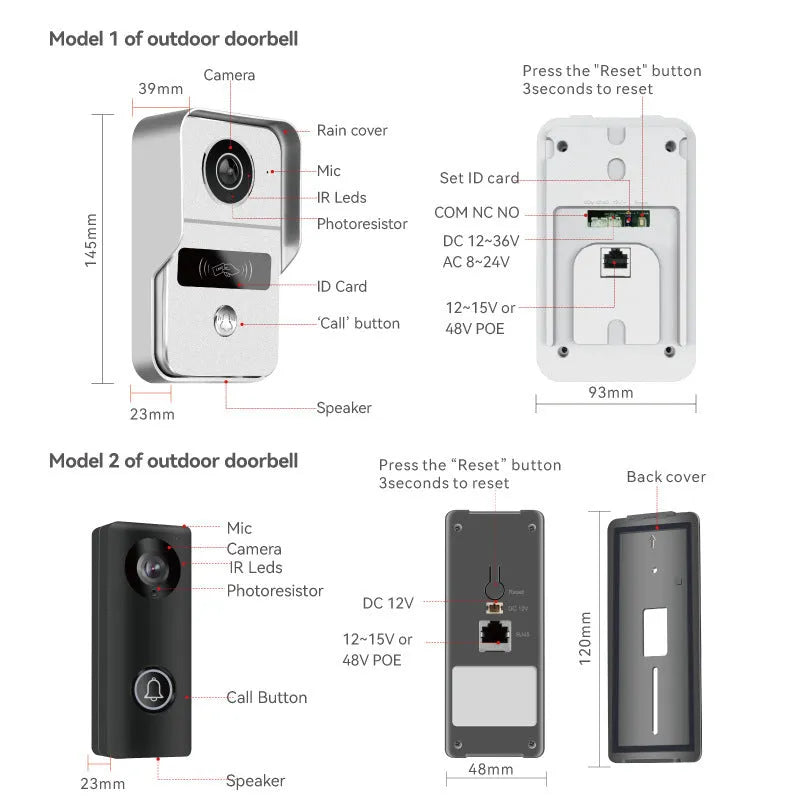 10-inch wireless video intercom doorbell system with 1080P camera and colour display