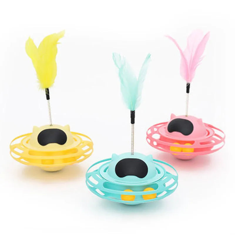 Pink cat tumbler turntable toy with rotating stick on 17 cm diameter platform
