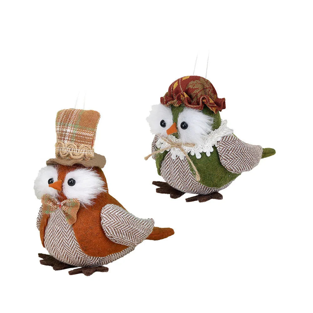 Thanksgiving owl bird fabric pendant ornament in orange or green colour for window display