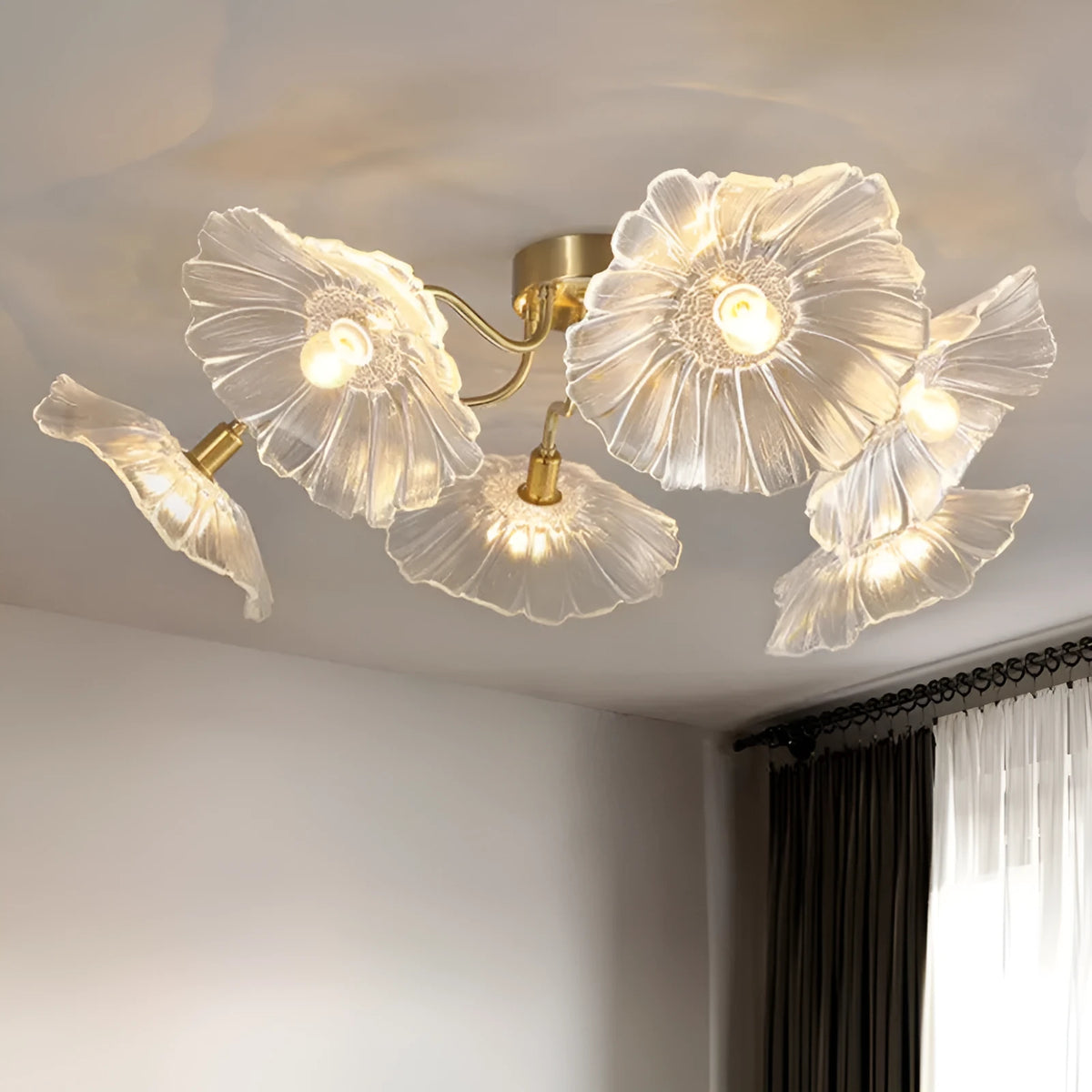 Simple modern creative flower ceiling lamp with multiple flower heads and colour-changing lights