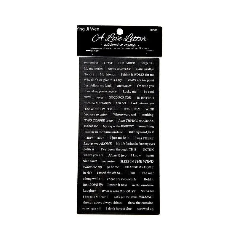 Japanese paper adhesive stickers with printed English quotations measuring 90mm by 175mm in four colour variations