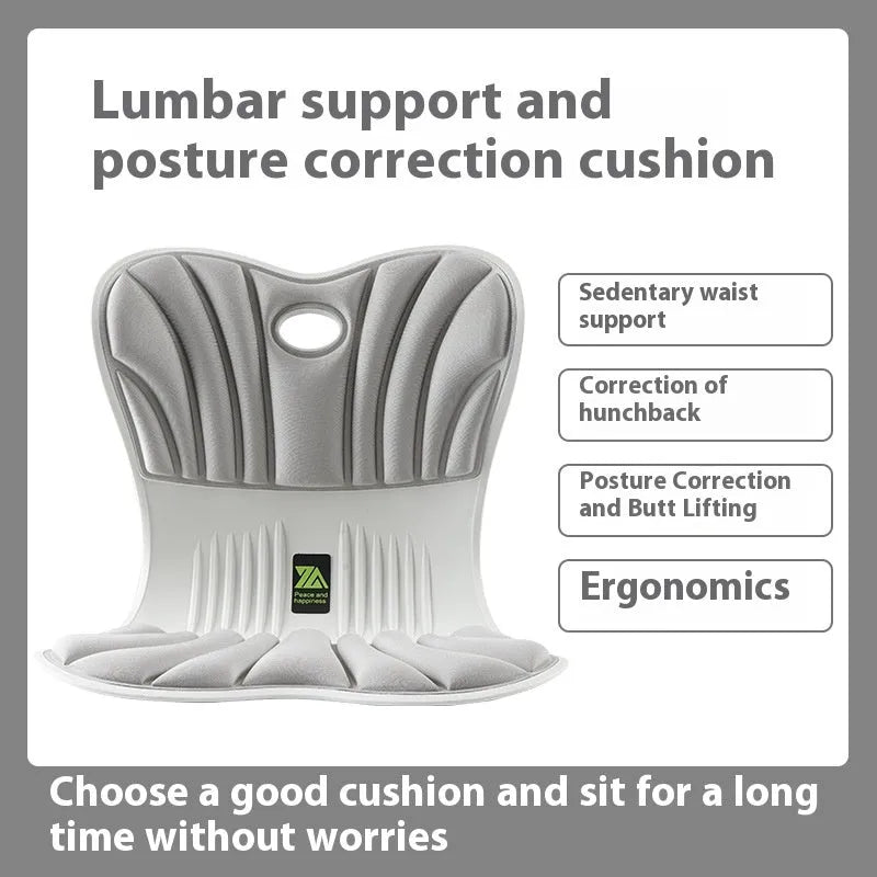 Ergonomic office seat cushion for waist support and posture correction in grey colour