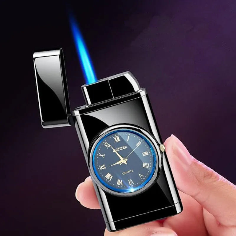 Metal electronic watch cigarette lighter with LED lamp in multiple finish options