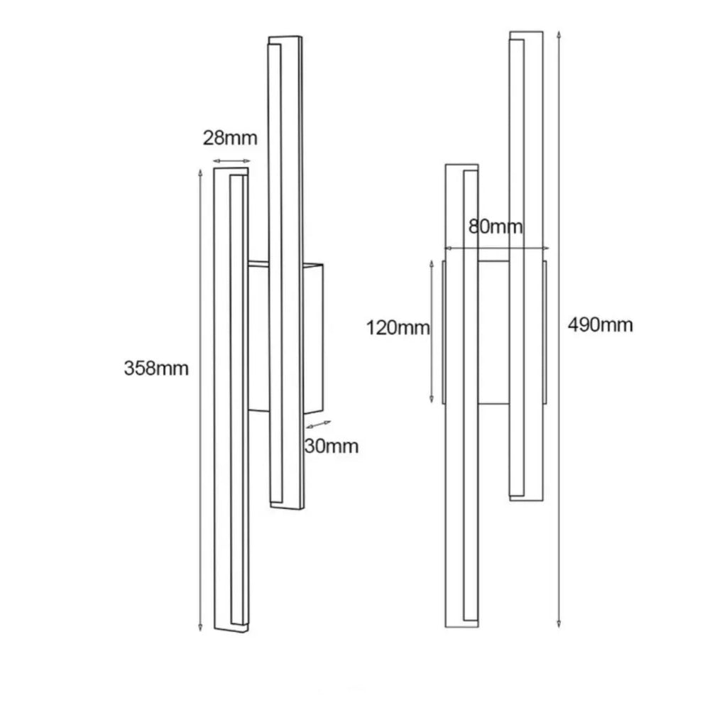 Gold finish double line wall lamp measuring 500mm with modern linear design