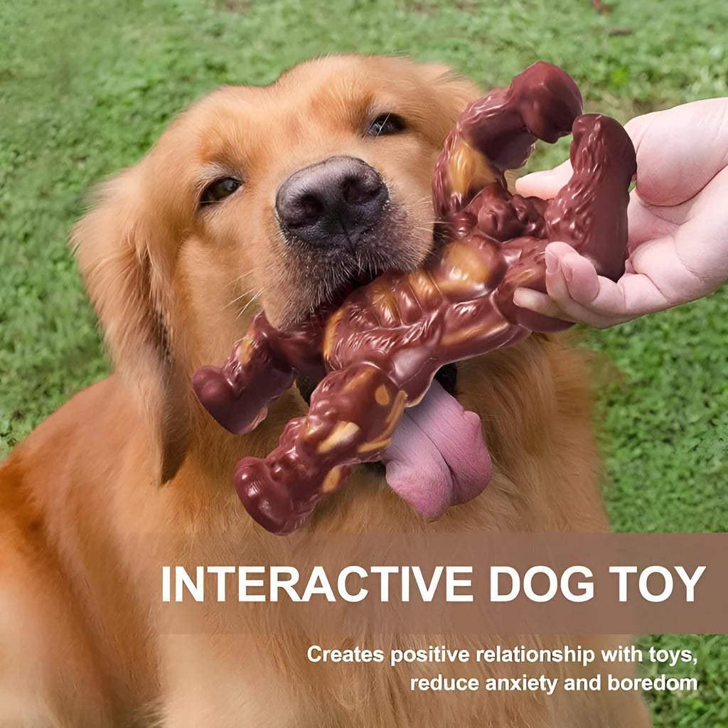 Scarlet-coloured nylon dog chew toy with beef flavour for molar nibbling.