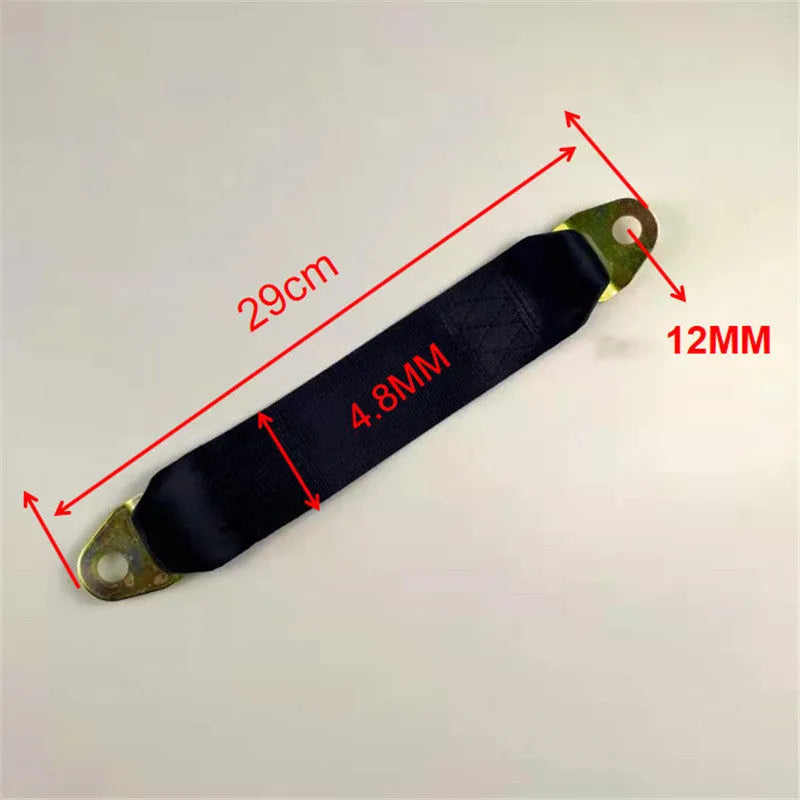 Polyester door fixing strap with screws and nuts for temporary door security.