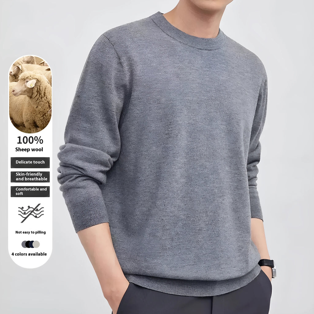 Men's regular fit wool pullover sweater in light grey colour for autumn and winter wear