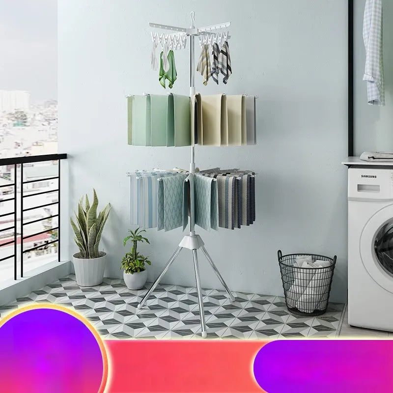 Stainless steel three-layer drying rack with plastic clips for socks, trousers, and tie drying