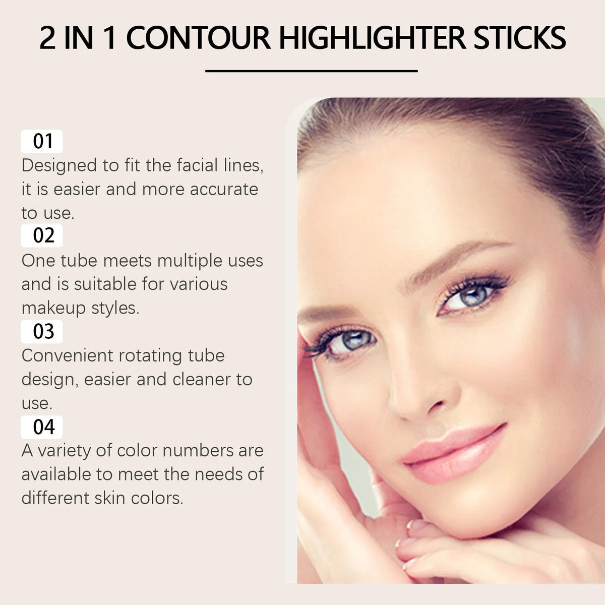 2-in-1 outline highlighter stick for brows and highlighting in three natural shades