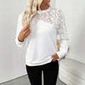 White floral print loose fit long sleeve women's top with regular sleeves