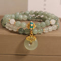 Double-layer women's bracelet with aventurine jade, crystal, rhinestones, and peace buckle in emerald green