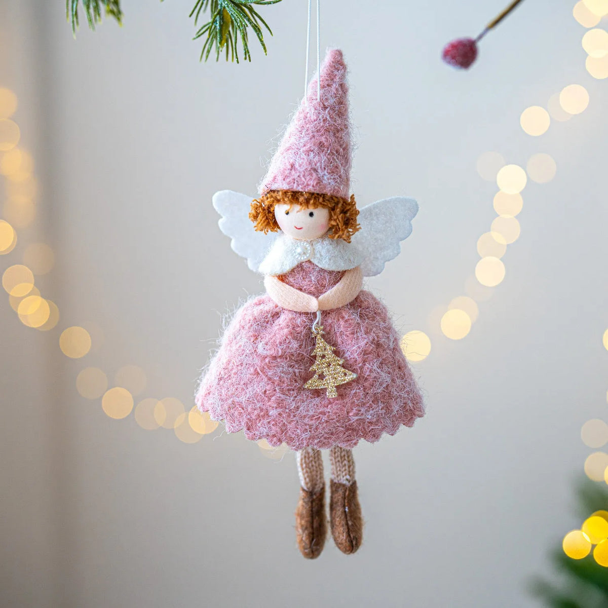 White or pink cloth felt angel skirt Christmas ornament with soft plush pendant for hanging display