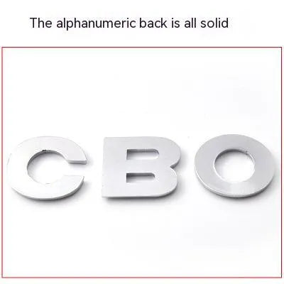 Metal zinc alloy 3D car bumper sticker showing raised English letter, approximately 2.5cm in size