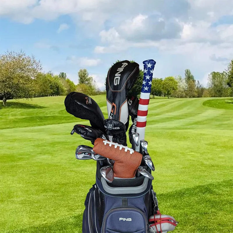 Black PU leather golf club head cover push rod case with sleeve for equipment protection