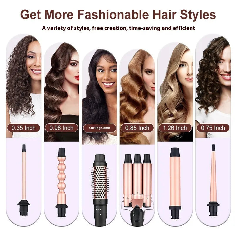 Three-barrel water wave hair curler styling tool with wired power cord for curly and straight hair