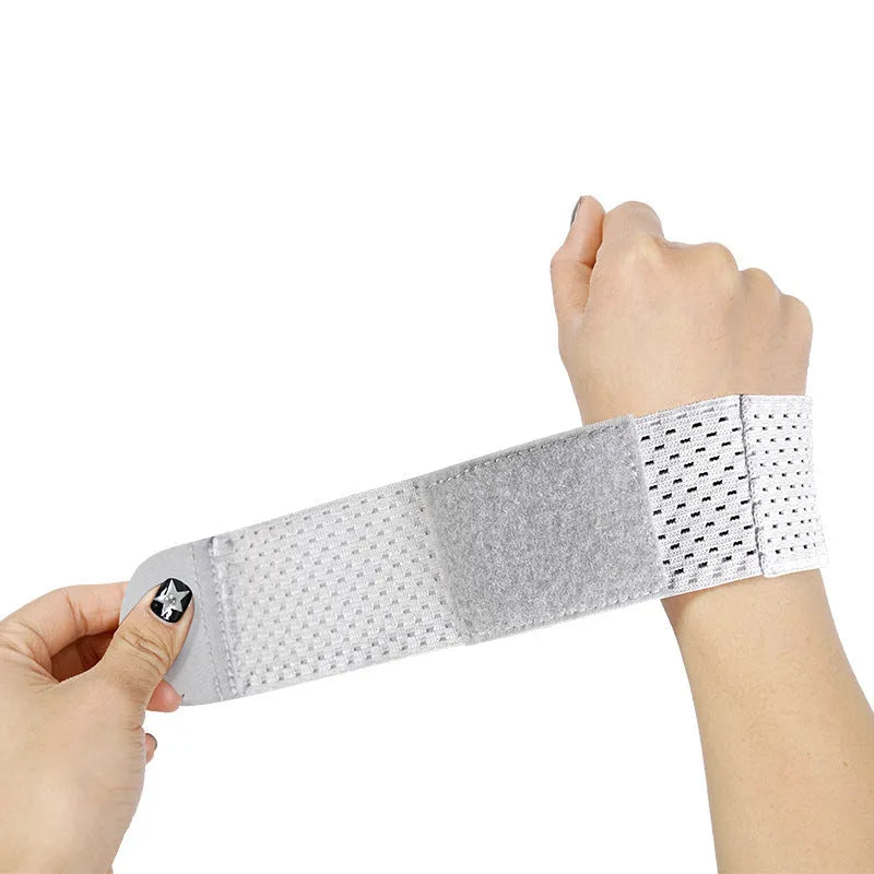 High elastic breathability athletic wristguard for wrist support shown in black, grey, and pink colour options.