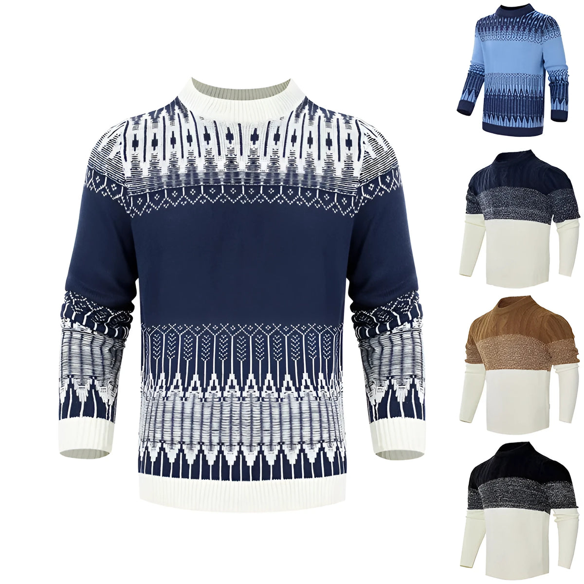 Men's knitted wool blend sweater in long sleeve pullover design for autumn winter