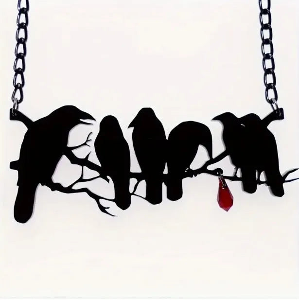 Black electroplated crow necklace with cross chain design for women's Gothic hip hop jewellery