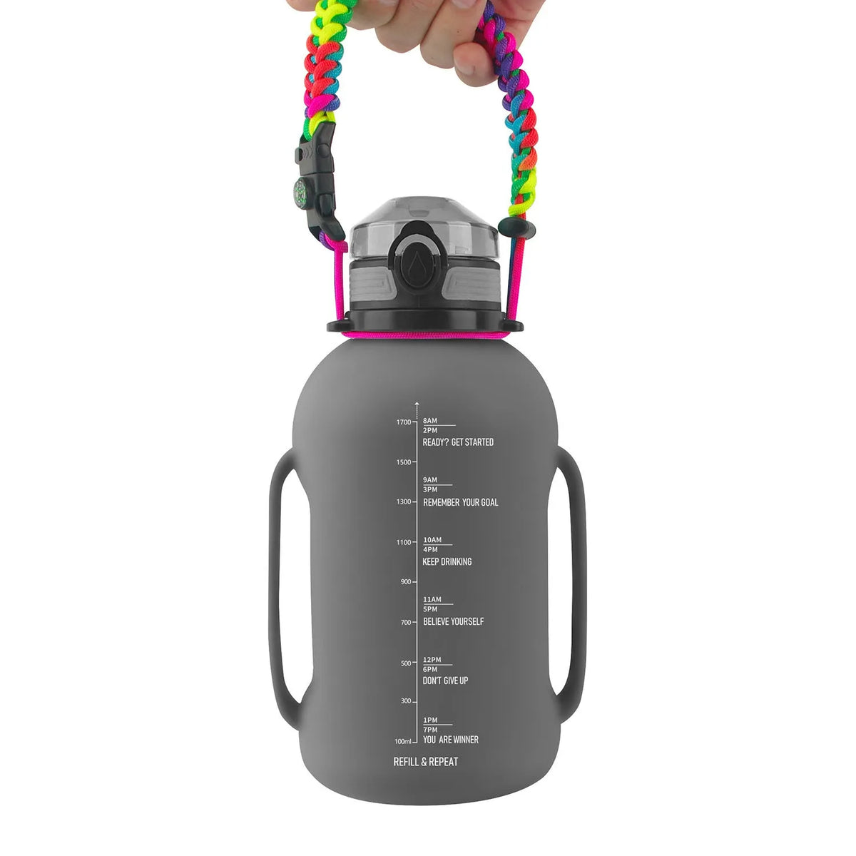 Collapsible silicone water bottle 2000ml in black, turquoise, or pink with leak-proof twist cap