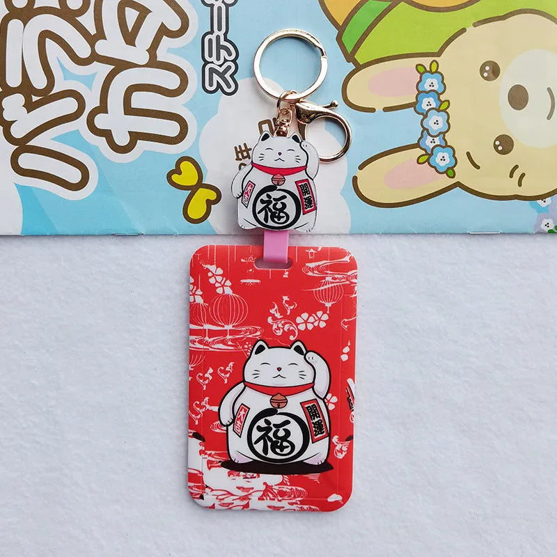 Lucky Cat plastic cartoon certificate sleeve set with ferrule pendant in decorative styles