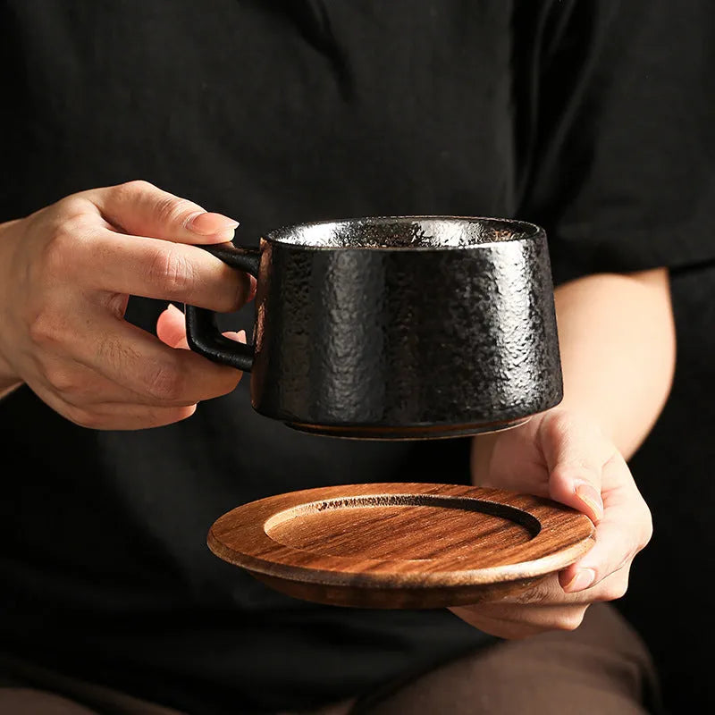 Gold-plated office gift tumbler coffee cup set with irregular shaped cup and decorative packaging