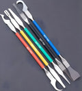 Five piece stainless steel plastic disassembly tool set with 0.07mm blades for precision work
