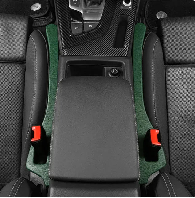 Polyurethane car seat gap filler strip in beige colour against a car interior