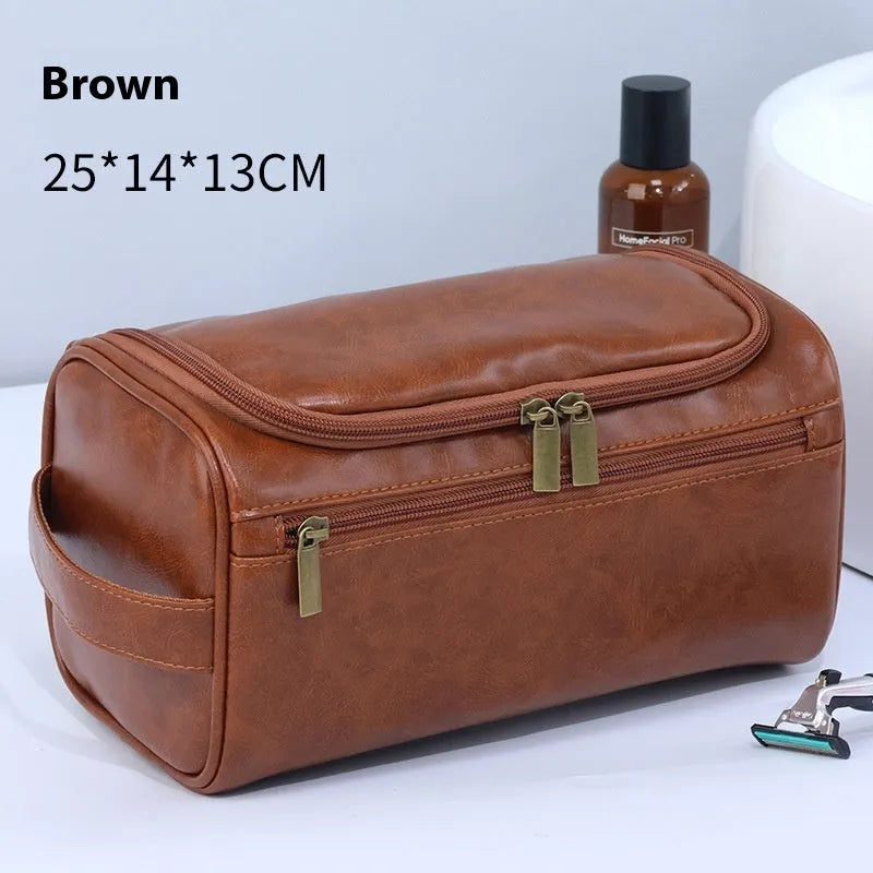 Large capacity waterproof cosmetic bag in multiple colour options including black, navy blue, beige, and brown