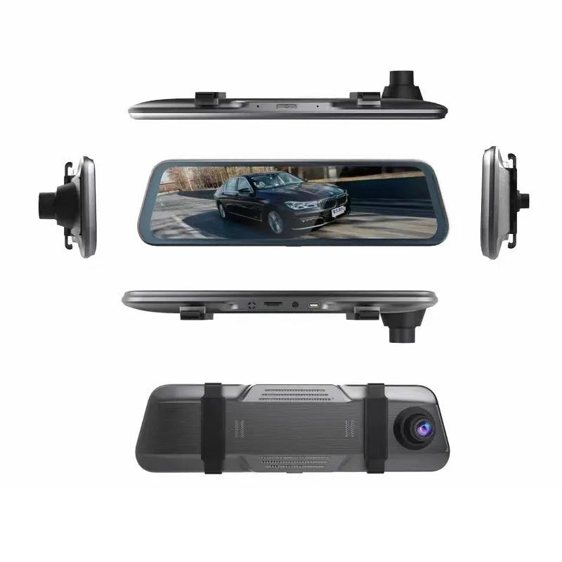 Black 10-inch touch screen car driving recorder mounted as rearview mirror replacement