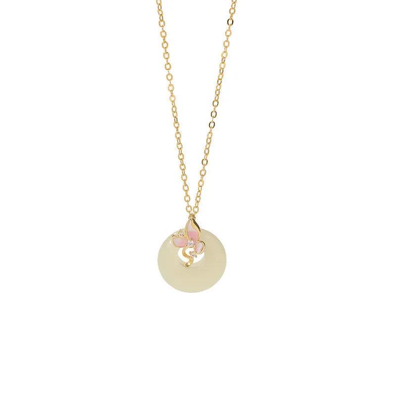 925 silver orchid necklace with safe buckle and peace buckle charm on O-ring chain