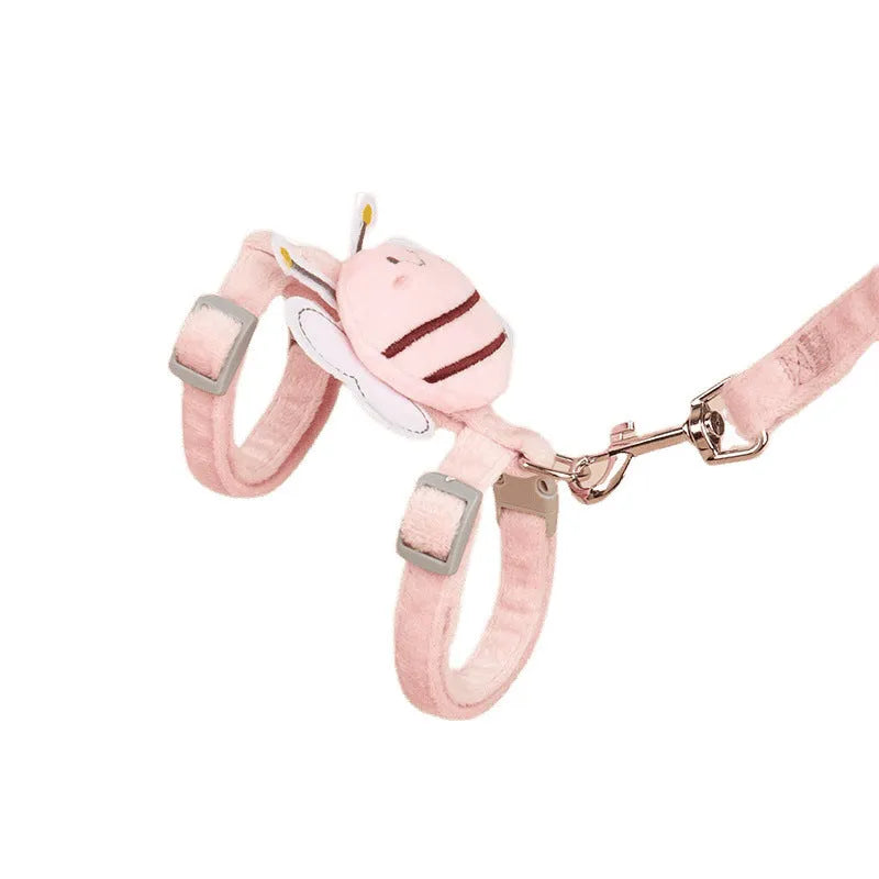 Bee shape adjustable cat leash harness in polyester material with strap and hand holding rope