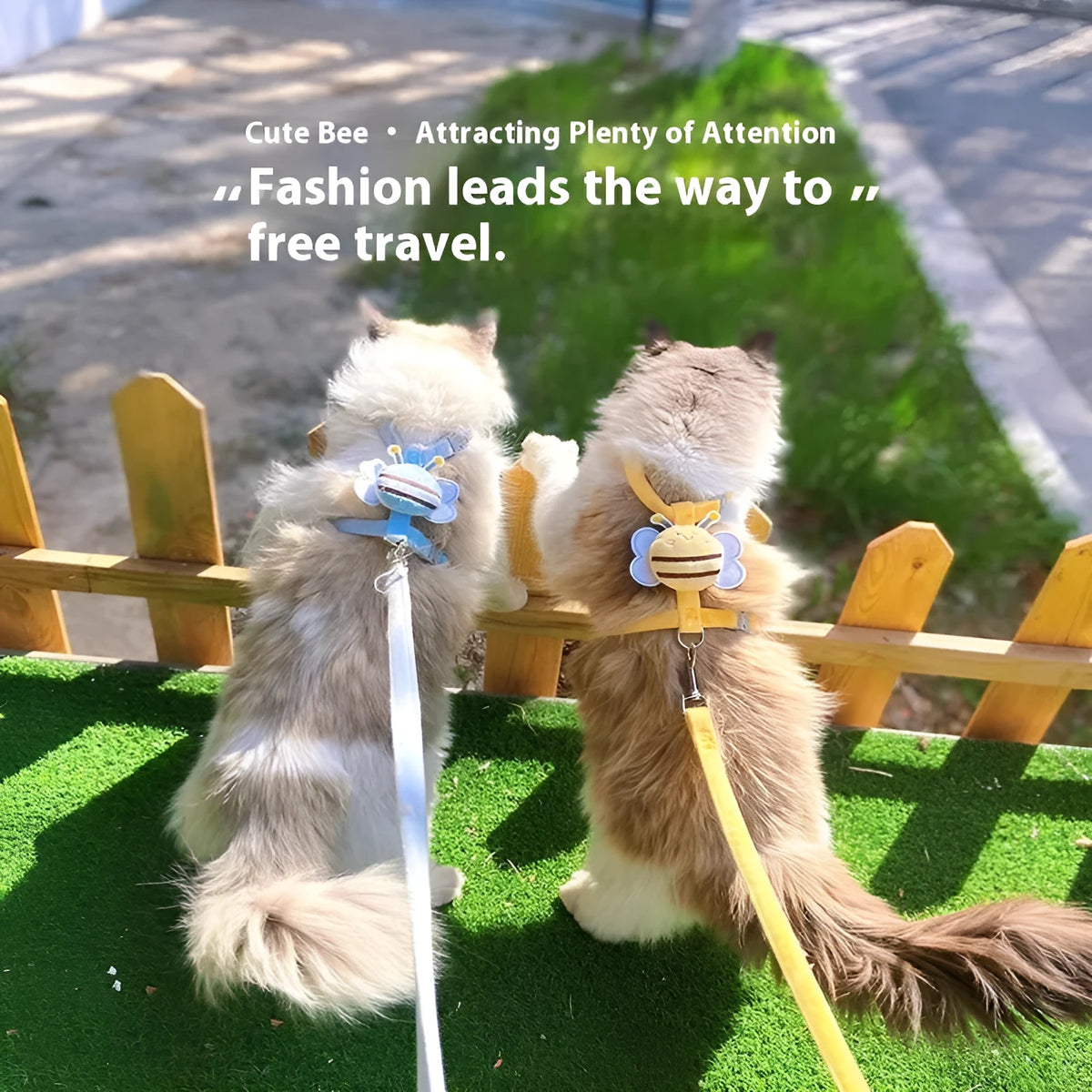Bee shape adjustable cat leash harness in polyester material with strap and hand holding rope