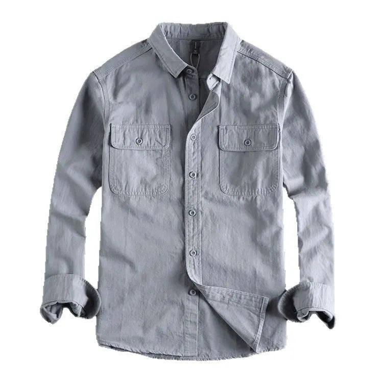 Men's loose-fitting cardigan style long sleeve shirt in polyester fibre fabric