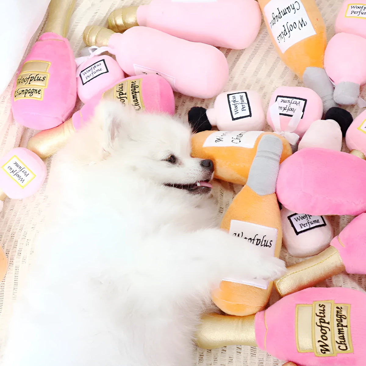 Plush wine bottle pet toy in multiple colours for cats and dogs