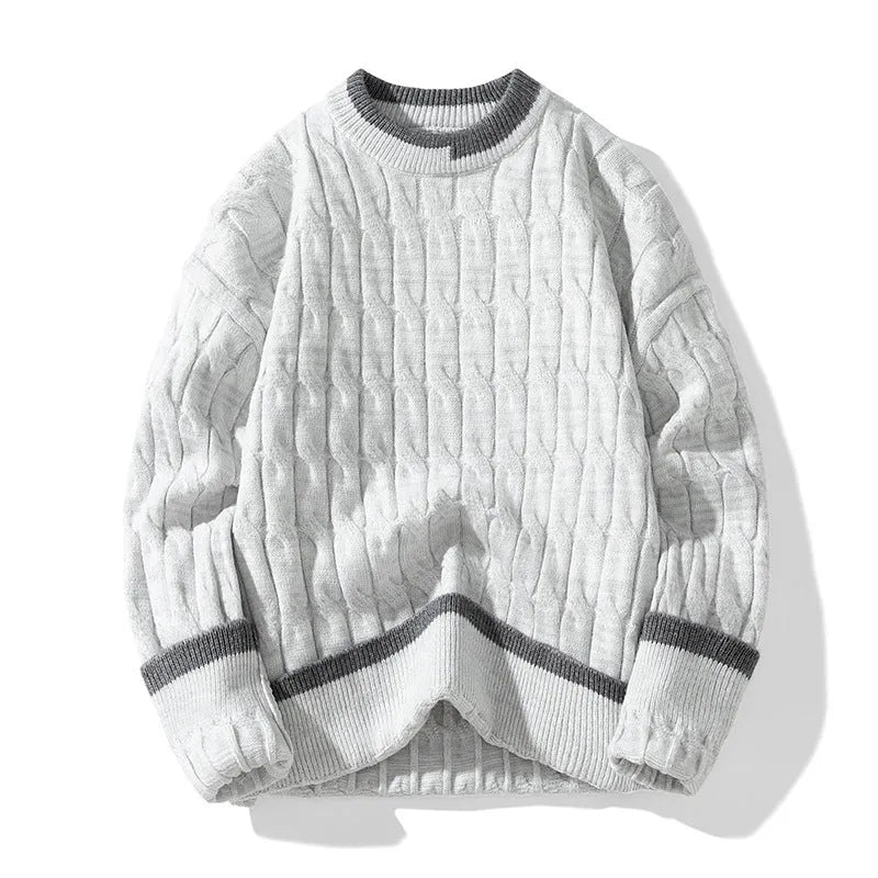 Men's loose fit modal bottoming sweater in white flower grey colour with two-piece construction