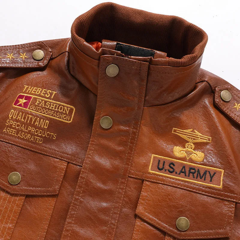 Men's PU leather jacket, stand-up collar, slim fit short style, brown black Army Green, sizes M-5XL