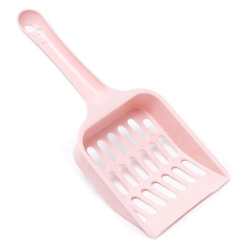 Blue plastic cat litter scoop on a white background.
