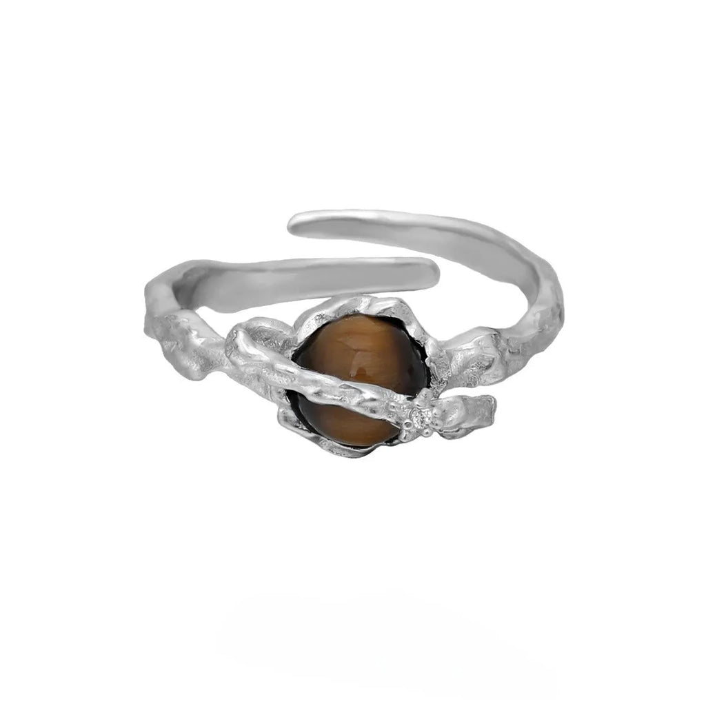 Women's adjustable Saturn open ring in white gold colour on silver.