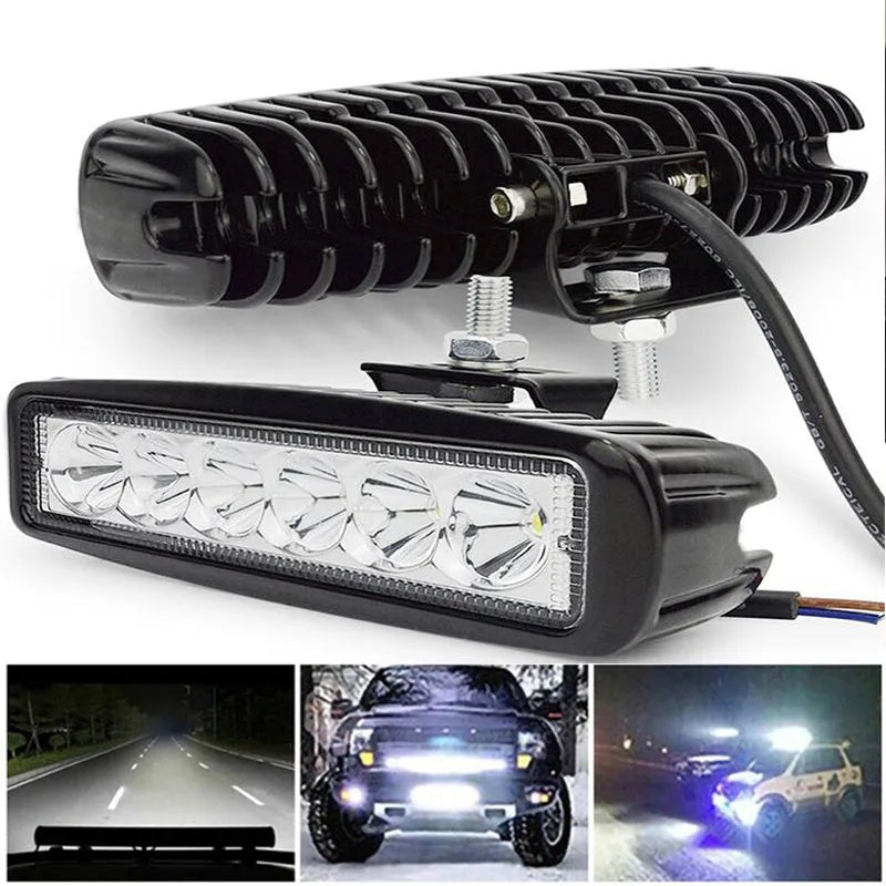 Black 18W LED car auxiliary light with die-cast aluminum shell and PC cover for 12V-24V vehicles