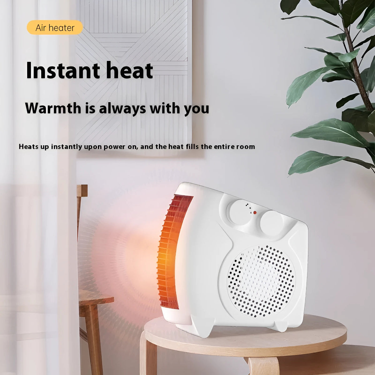 White vertical desktop electric heater with dimensions 290mm wide by 2240mm high