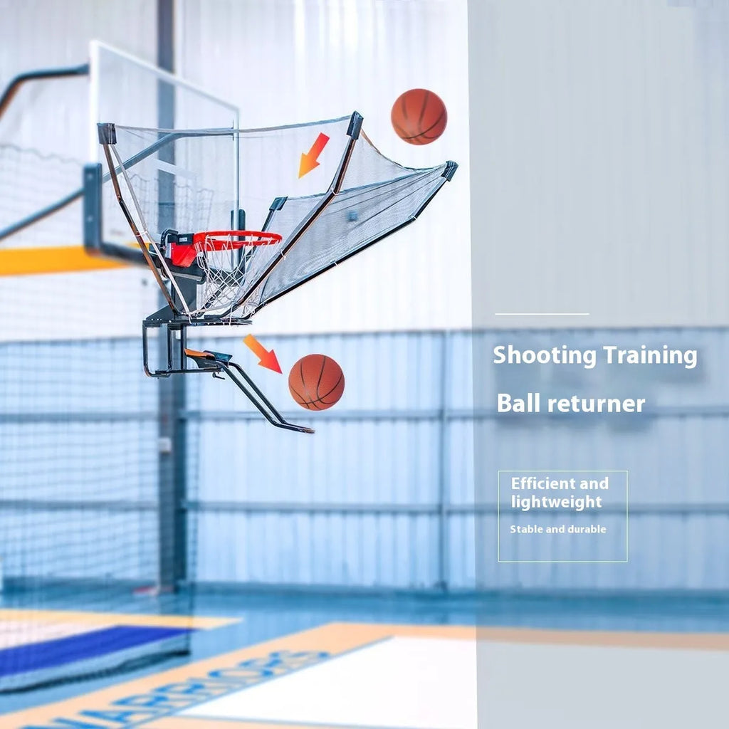 Second generation automatic basketball pitching trainer with ball return in cowhide leather and iron construction