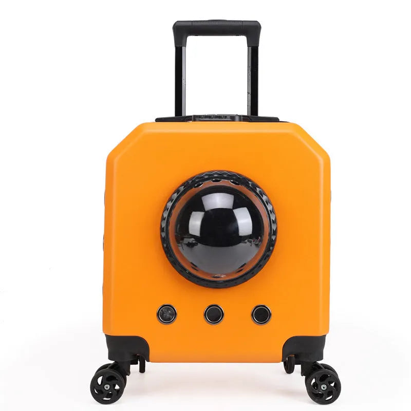 Hard PVC pet flight trolley case in solid colour with wheels and luggage compartment