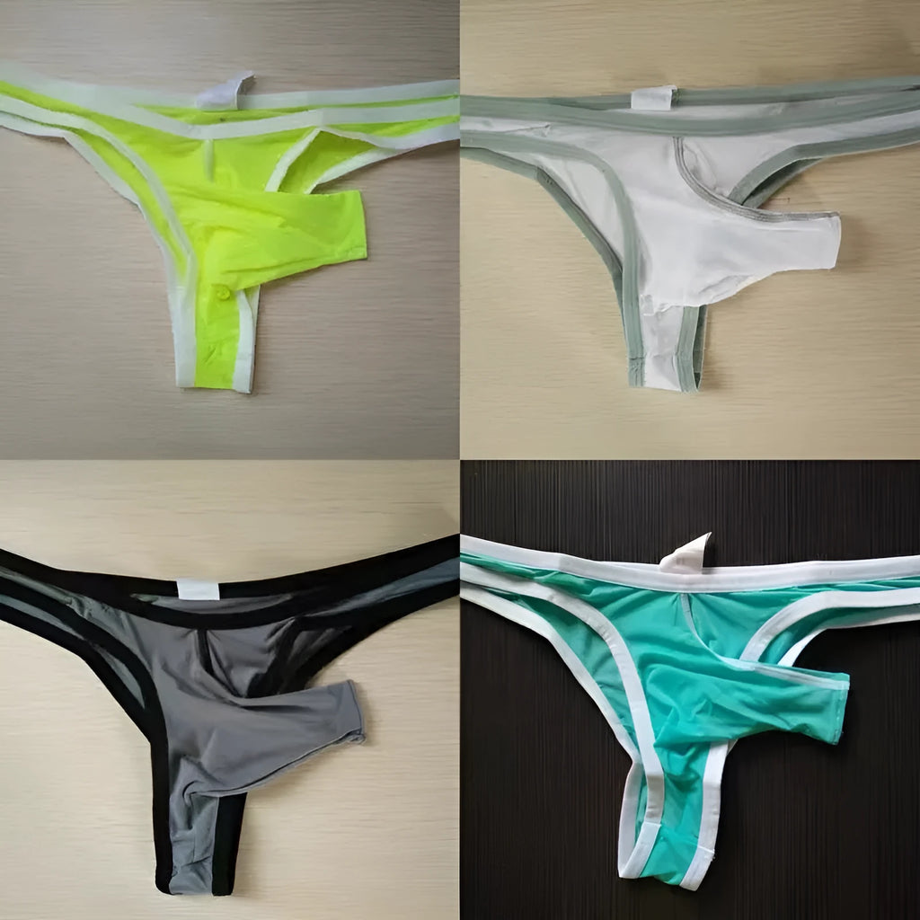 Men's Ice Silk underwear briefs shown in multiple colours including Army Green, black, and white.