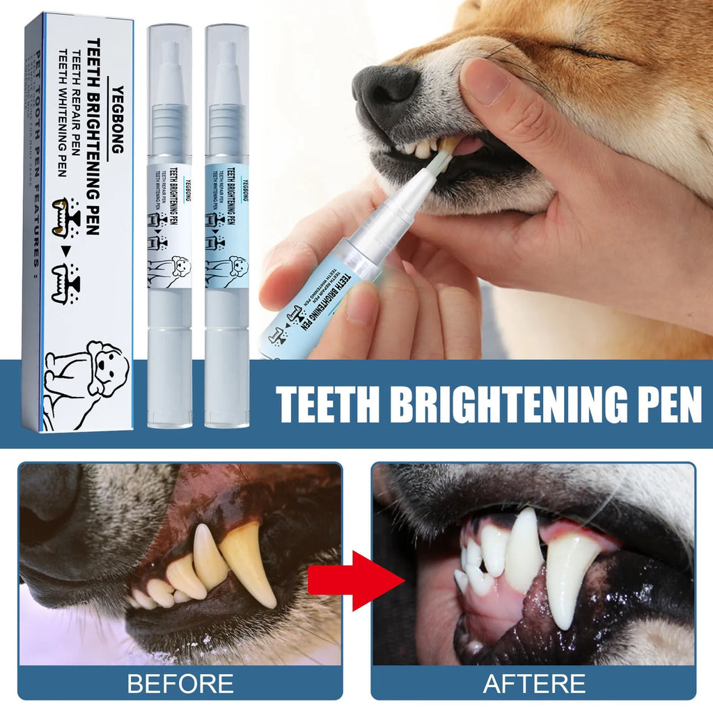 Pet teeth whitening pen with two dental brushes for dog and cat tartar control