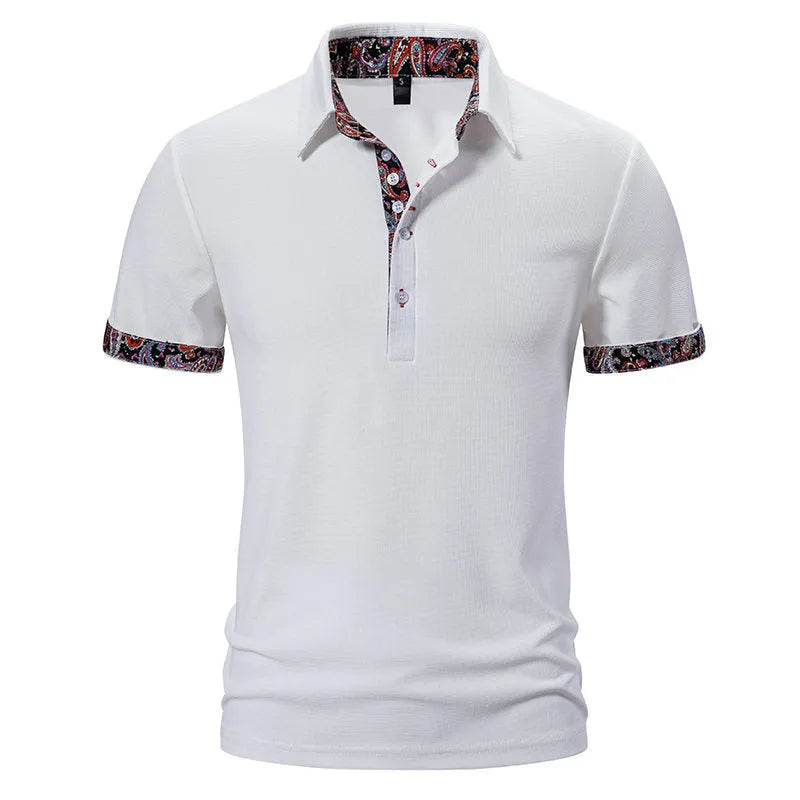 Men's polo shirt with colour-stitch turnover collar in cotton blend fabric
