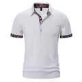 Men's polo shirt with colour-stitch turnover collar in cotton blend fabric