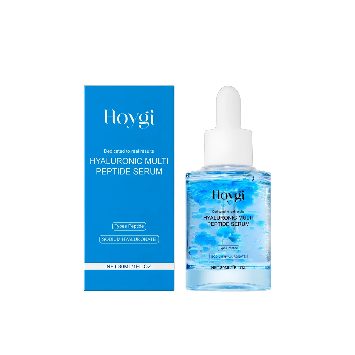 30ml bottle of hyaluronic multi peptide facial serum with clear liquid