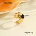 Geometric stainless steel ring with open mouth design and inlaid zircon details